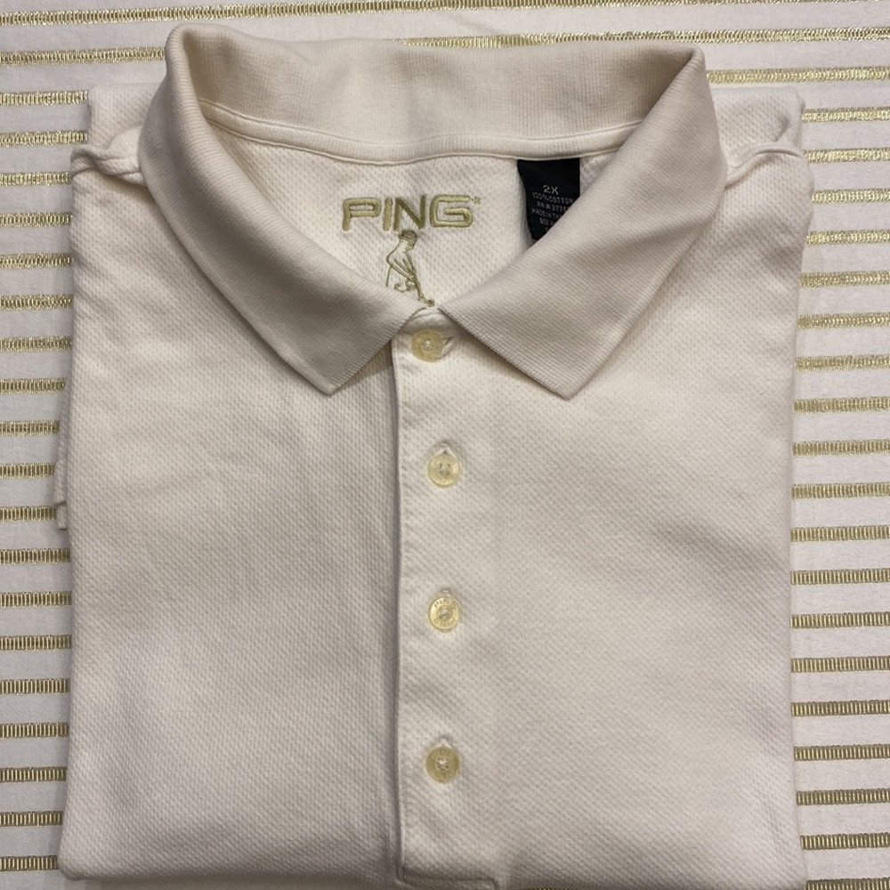 PING Big & Tall 4 button white s/s cotton men’s polo shirt vintage 2X 🌞